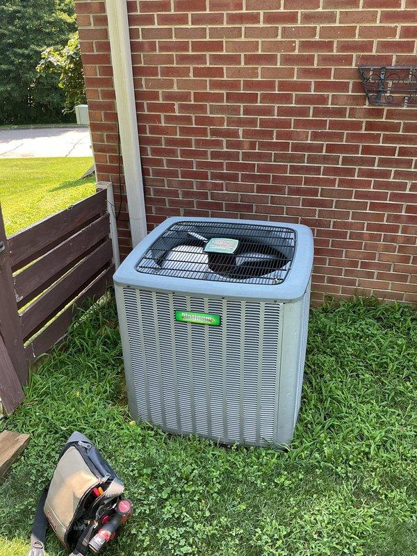 Completed scheduled AC tune-up and maintenance on residential split system with outdoor condensing unit and basement furnace. Performed comprehensive system inspection, verified proper operation of all components, cleaned condenser coils, checked refrigerant levels, and ensured all electrical connections were secure.