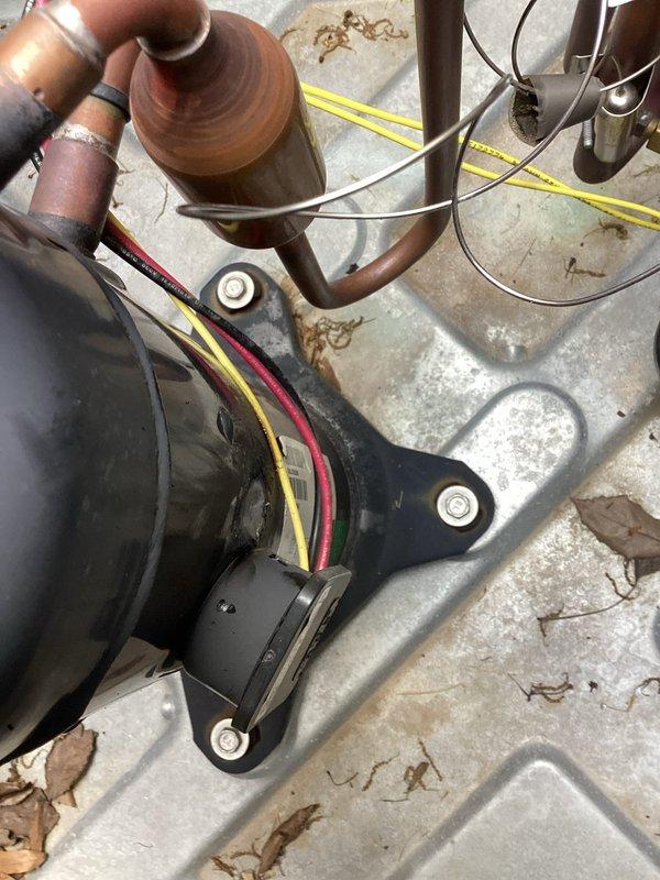 Diagnosed failed compressor on residential air conditioning unit under warranty with no cooling condition. System requires compressor replacement along with associated components including compressor wire harness kit, 1.5 pole contactor, 35x5 dual run capacitor, and suction line filter drier. Parts ordered for follow-up installation appointment with estimated 4-hour repair time.