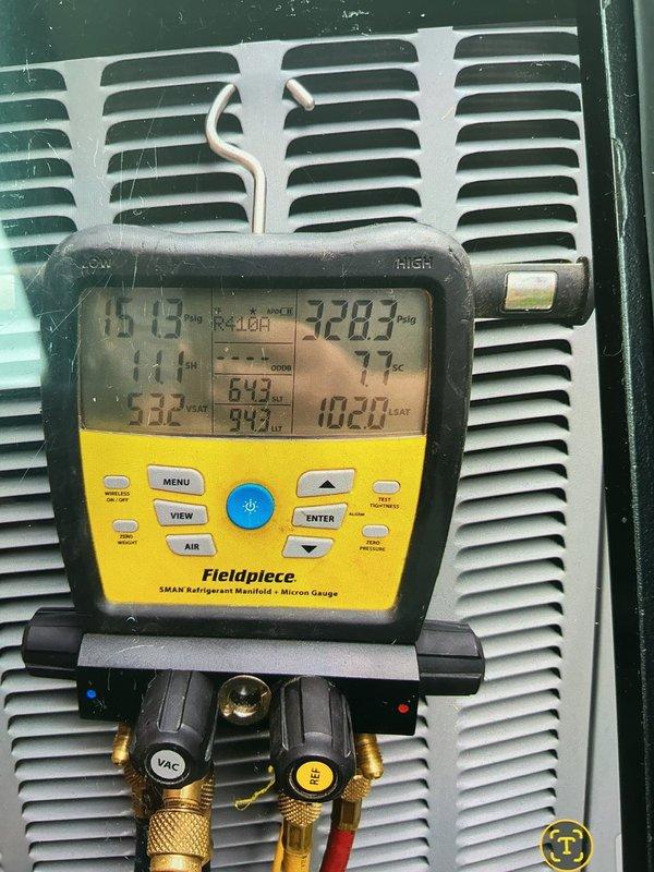 # No Cooling - Evaporator Coil Failure

Responded to no cooling complaint on 5-year-old residential HVAC system. Upon arrival, verified system was not producing cool air. Reviewed service history indicating another contractor recently added refrigerant due to low charge. 

Performed comprehensive system diagnostics using refrigerant manifold gauges and pressure testing equipment. Inspected indoor air handler unit and refrigerant line set for leaks and abnormalities. Conducted pressure tests on refrigerant circuit to identify source of refrigerant loss.

Testing revealed evaporator coil failure as primary cause of refrigerant leak and subsequent loss of cooling capacity. Coil exhibited leak that could not be repaired and required complete replacement. Documented coil model and serial number information from air handler nameplate data for warranty parts ordering.

Photographed failed evaporator coil assembly and air handler unit specifications to support warranty claim submission. Captur