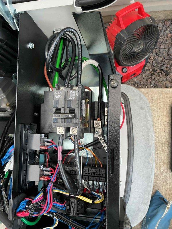 Completed installation of electrical transfer switch system under permit 20261788. Installed new meter socket panel and transfer switch panel on exterior wall with proper conduit runs and weatherhead connections. Wired internal transfer switch components including circuit breakers, control relays, and associated branch circuits with appropriate color-coded conductors and proper terminations. All electrical connections were secured, panels were properly grounded, and installation was completed in accordance with NEC requirements and local code specifications.