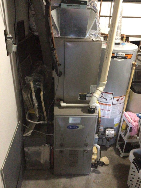 # HVAC Maintenance - Planned Single Maintenance

Completed scheduled planned maintenance on Carrier HVAC system including furnace and outdoor condenser unit. Replaced 13-year-old 16x25x1 polarized air filter with new filter per monthly maintenance schedule. Inspected indoor air handler, furnace components, ductwork connections, and electrical wiring through access panel. Verified proper operation of outdoor Carrier condenser unit, checked refrigerant lines, and confirmed adequate airflow through exterior grilles. System operating within normal parameters with no issues identified during inspection.