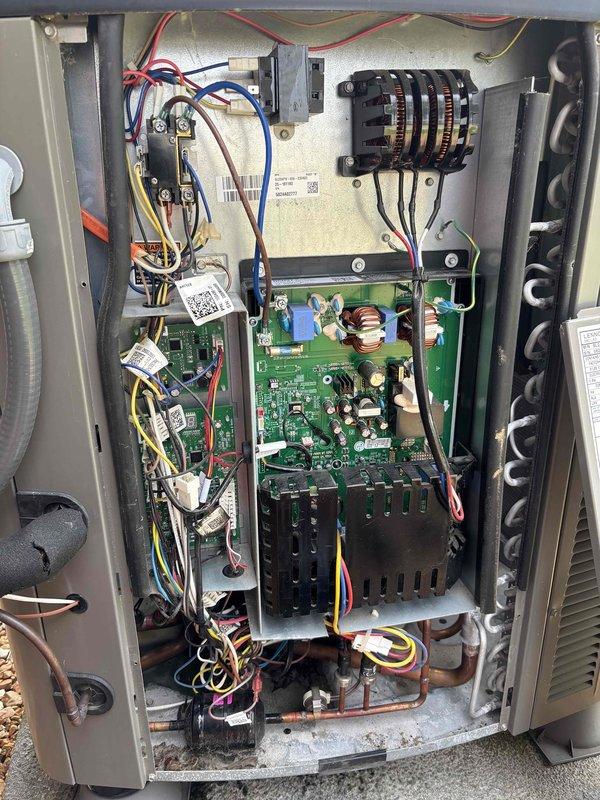 Completed scheduled maintenance tune-up on a 2-year-old Lennox heat pump system currently operating properly. Performed comprehensive inspection of electrical control components including transformer, contactors, relays, and main control board PCB with all connections verified secure. Inspected heat exchanger coil assembly, serpentine refrigerant lines, and evaporator coil noting minor surface discoloration consistent with normal operation; all components functioning within manufacturer specifications with system confirmed operational upon completion.