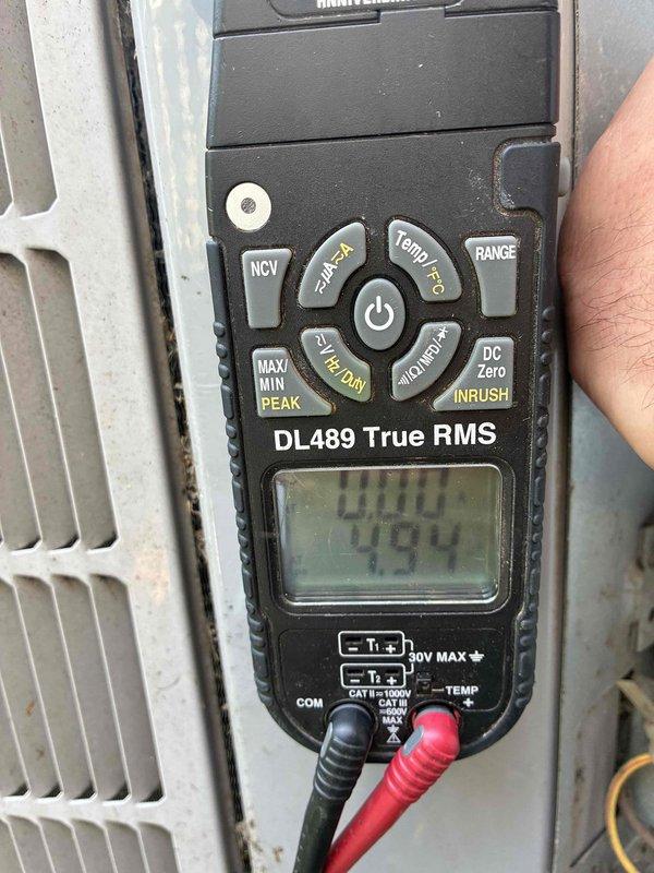 Completed planned maintenance on HVAC system with filter inspection of 16x25x1 units aged 5 years and 22 years on monthly service schedule. Performed electrical diagnostics using digital multimeter to verify system performance and determined filters do not require replacement at this time.