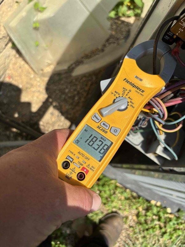 Completed Platinum Level planned maintenance on a 4-year-old single-system HVAC unit. Performed comprehensive system inspection including electrical testing with multimeter showing 143.8V reading, verified proper voltage and amperage at outdoor condensing unit, and inspected ventilation components. Replaced 16x25x5 air filter, checked all electrical connections, and confirmed system operation within manufacturer specifications.