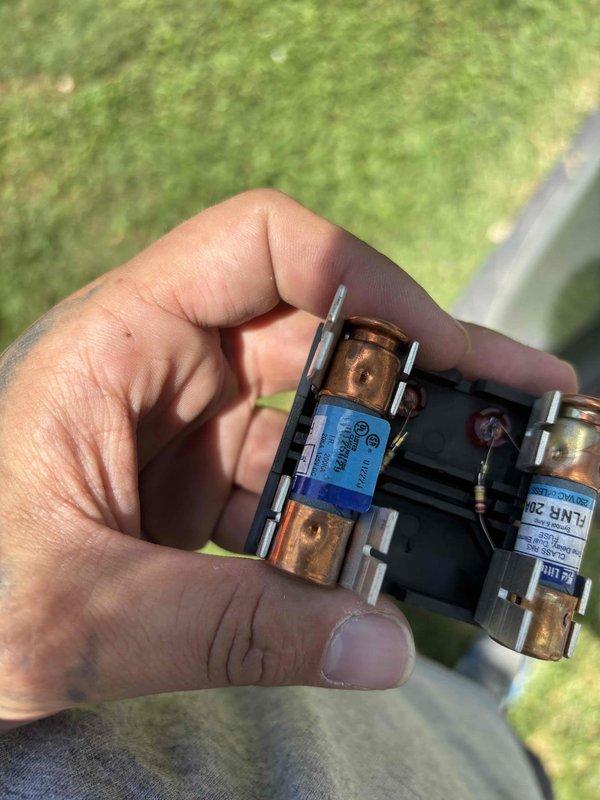 Responded to no cooling complaint on upstairs system in newer home. Upon inspection, discovered failed contactor and blown fuses in outdoor condensing unit preventing compressor operation. Replaced defective contactor relay and multiple fuses in fuse block assembly, restoring proper electrical function to compressor circuit. Changed neglected air filter in master bedroom return grille located approximately 12 feet high. Verified system operation with proper airflow, compressor engagement, and adequate cooling capacity. Unit now operating within normal parameters and maintaining setpoint temperature.