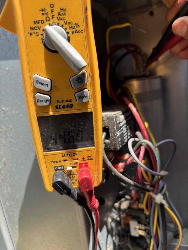 # HVAC Maintenance Summary

Completed first annual Platinum Level maintenance on a 7-year-old HVAC system, replacing 16x25x5 filter, performing electrical diagnostics with multimeter readings, and inspecting evaporator coil which showed significant corrosion and rust deposits requiring monitoring for future replacement considerations.

---

# Detailed Service Description

Performed comprehensive Platinum Level planned maintenance on a single 7-year-old residential HVAC system as part of the first annual service visit. Replaced the existing 16x25x5 air filter with a new unit to ensure proper airflow and system efficiency.

Conducted thorough electrical diagnostics using a digital multimeter to verify system performance. Measured voltage readings at the control board and capacitor connections, recording a reading of 29.6 volts during testing. Inspected all electrical connections, including the wiring harness at the control panel, verifying proper voltage supply to critical components.

I