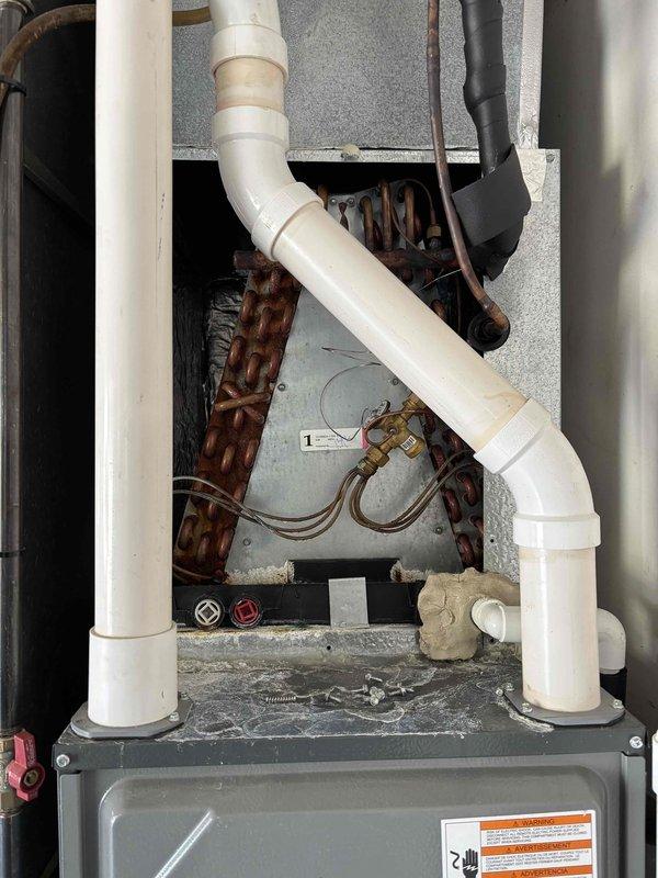 # HVAC Maintenance Summary

Completed first annual Platinum Level maintenance on a 7-year-old HVAC system, replacing 16x25x5 filter, performing electrical diagnostics with multimeter readings, and inspecting evaporator coil which showed significant corrosion and rust deposits requiring monitoring for future replacement considerations.

---

# Detailed Service Description

Performed comprehensive Platinum Level planned maintenance on a single 7-year-old residential HVAC system as part of the first annual service visit. Replaced the existing 16x25x5 air filter with a new unit to ensure proper airflow and system efficiency.

Conducted thorough electrical diagnostics using a digital multimeter to verify system performance. Measured voltage readings at the control board and capacitor connections, recording a reading of 29.6 volts during testing. Inspected all electrical connections, including the wiring harness at the control panel, verifying proper voltage supply to critical components.

I