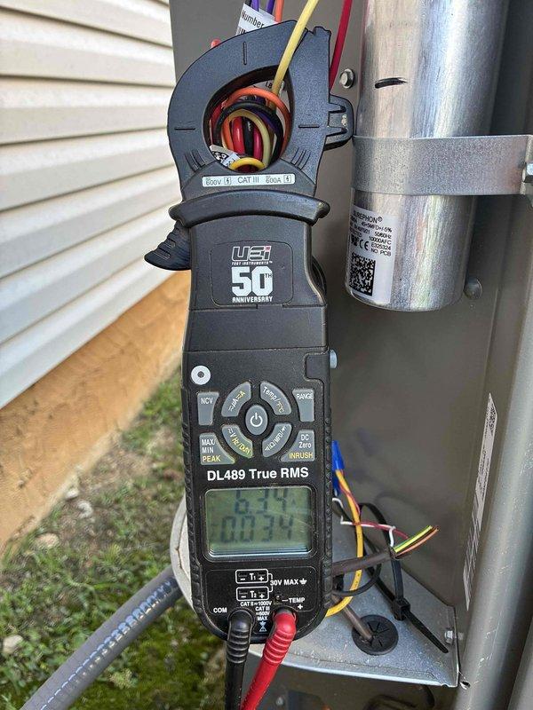 Completed Platinum Level planned maintenance on a 7-month-old single-system HVAC unit. Performed comprehensive system diagnostics including electrical current measurements on the outdoor condenser unit using a clamp meter to verify proper amperage draw and component operation. Measured supply air temperature at 67.5°F to confirm adequate cooling performance and system efficiency. Inspected all electrical connections, refrigerant lines, and ductwork for proper installation and operation. System operating within manufacturer specifications with no deficiencies noted.