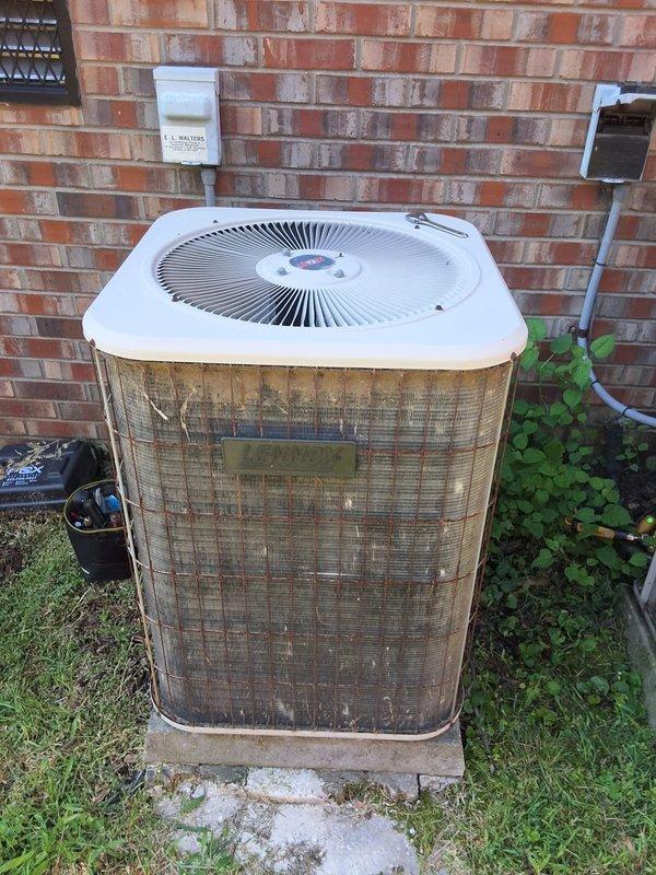 Responded to no cooling complaint on approximately 26-year-old downstairs HVAC system unable to maintain setpoint of 72°F, reading 74°F with elevated humidity levels. System had previously experienced evaporator coil freeze-up, which resolved after filter replacement. Upon arrival, inspected heavily weathered outdoor condenser unit showing significant age-related deterioration, including oxidized metal grilles, discolored casing, and dirt accumulation consistent with extended service life. Performed diagnostic evaluation of cooling system capacity and airflow. Given the advanced age of the equipment and inadequate cooling performance, provided assessment and recommendations for system replacement to restore proper comfort levels and efficiency to the downstairs zone.
