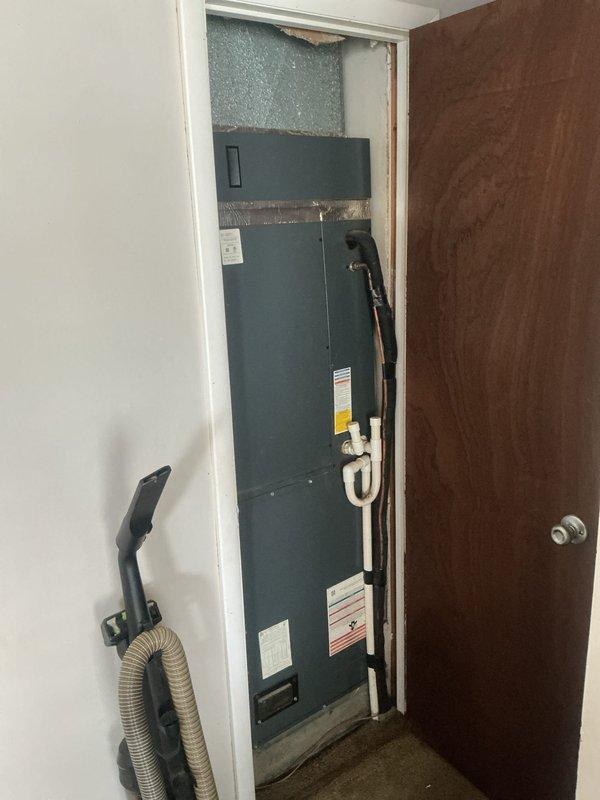Responded to no cooling complaint on 6-7 year old residential HVAC system with inadequate airflow and indoor temperature reaching 77°F. Performed diagnostic evaluation of both indoor air handler unit and outdoor condensing unit. Identified system deficiency preventing proper cooling operation. Utilized recovery equipment and vacuum pump to service refrigerant circuit. Restored system to proper operating condition with adequate airflow and cooling capacity to maintain thermostat setpoint.