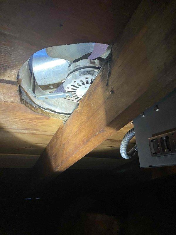 Replaced failed attic ventilation fan motor between ceiling joists, restoring proper attic exhaust function. Work was completed as part of previously approved HVAC system upgrade scope, with all electrical connections properly secured and tested for operation.