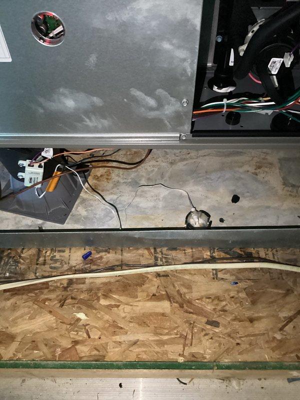 Completed first visit of three-month planned trio maintenance on HVAC system. Performed comprehensive inspection of air handler unit, including visual assessment of blower assembly, wiring connections, and condensate drain pan. Documented equipment condition with photos showing internal components, evaporator coil section, and proper leveling verification of unit installation. Noted accumulated dust and debris in drain pan area requiring monitoring during subsequent visits. Verified electrical connections and control board functionality, with all wiring and safety components operating within normal parameters.