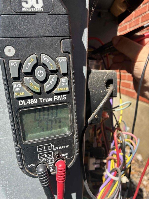 Completed scheduled AC tune-up and preventive maintenance on residential air conditioning system. Performed comprehensive electrical diagnostics using digital multimeter to verify proper voltage, amperage, and system performance across all components. All measurements confirmed system operating within manufacturer specifications with no issues identified.