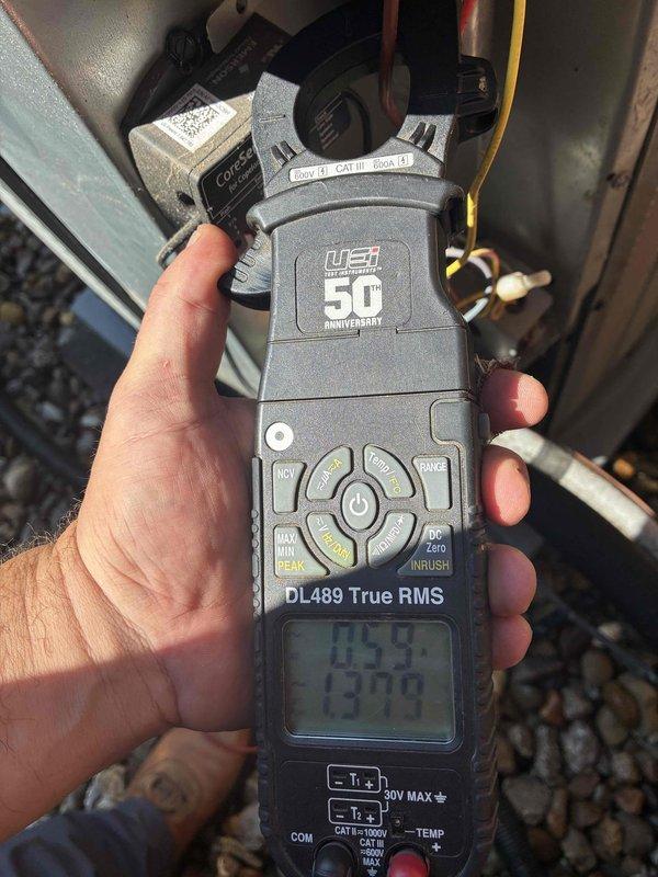 Completed scheduled AC tune-up and preventive maintenance on residential air conditioning system. Performed comprehensive electrical diagnostics using digital multimeter to verify proper voltage, amperage, and system performance across all components. All measurements confirmed system operating within manufacturer specifications with no issues identified.
