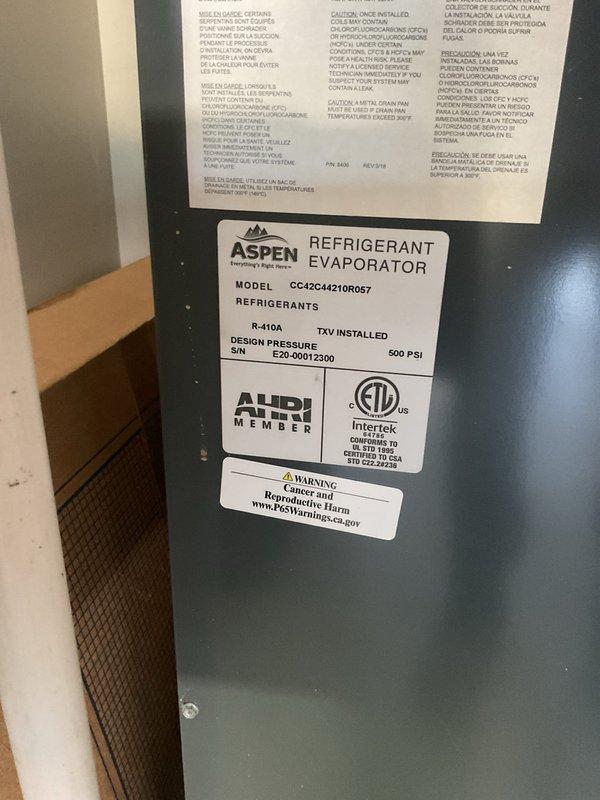 Completed second Platinum Level maintenance visit on 3-year-old single HVAC system. Performed comprehensive inspection of refrigerant evaporator unit (Aspen model CC42C44210R057, R-410A refrigerant with TXV installed). Replaced air filters including 20x25x4 and 20x25x1 polarized filters. Inspected electrical components including CoreSense Diagnostics module, capacitor, and associated wiring connections. All components found operating within normal parameters with proper wire routing and secure connections maintained throughout system.