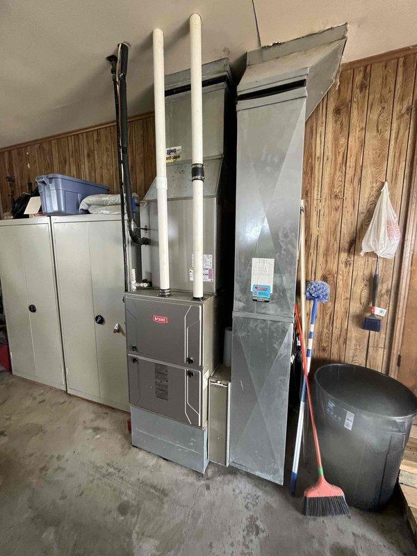 Completed comprehensive Platinum Level maintenance on 6-year-old Bryant HVAC system including furnace and outdoor condensing unit. Performed full system inspection, replaced 25x25x4 air filter, cleaned condenser coils, verified refrigerant levels, tested all electrical connections and capacitors, inspected ductwork and PVC venting, confirmed proper airflow and system operation, and documented equipment condition with photos for customer records.