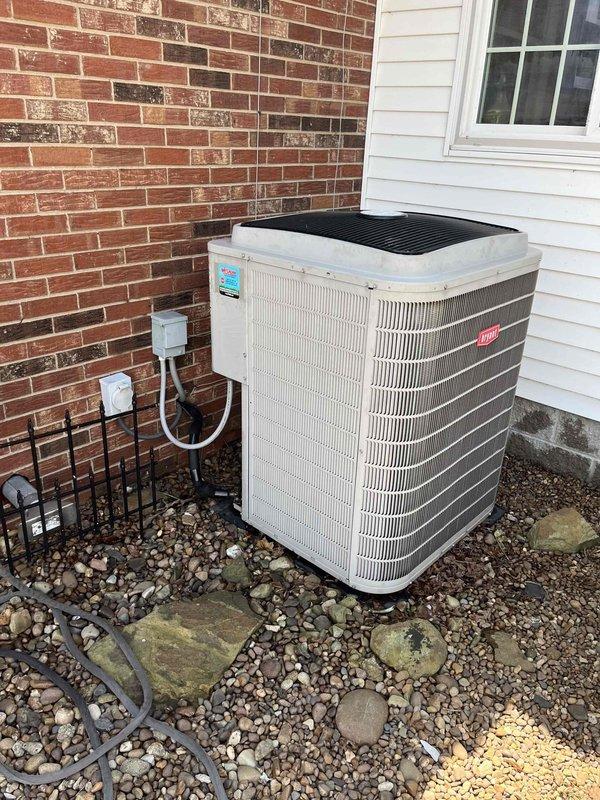 Completed comprehensive Platinum Level maintenance on 6-year-old Bryant HVAC system including furnace and outdoor condensing unit. Performed full system inspection, replaced 25x25x4 air filter, cleaned condenser coils, verified refrigerant levels, tested all electrical connections and capacitors, inspected ductwork and PVC venting, confirmed proper airflow and system operation, and documented equipment condition with photos for customer records.