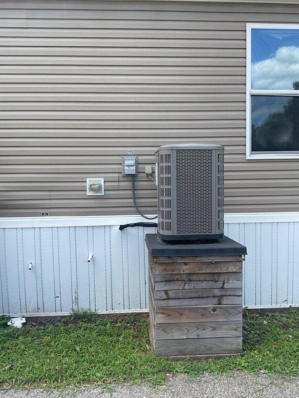 Responded to no cooling complaint on residential air conditioning system less than 10 years old. Upon arrival, performed visual inspection of outdoor condensing unit and indoor thermostat controls. Verified thermostat settings and operation of Honeywell Home digital control unit. Inspected outdoor condenser unit including electrical disconnect, conduit connections, and overall equipment condition. Unit mounted on exterior platform with proper clearances maintained. Conducted diagnostic assessment to identify cause of cooling failure and recommended appropriate corrective action to restore system operation.