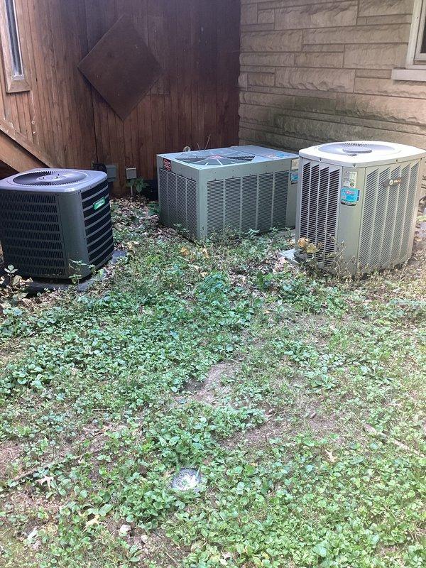 Completed scheduled HVAC maintenance on three outdoor air conditioning condenser units positioned along the residential building exterior. Performed comprehensive tune-up service including inspection of all three units, cleaning of condenser coils, verification of refrigerant levels, electrical component testing, and operational checks to ensure proper system performance for the 2026 cooling season.