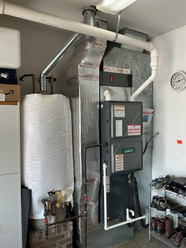 # HVAC Maintenance Summary

Completed second annual Gold Level planned maintenance visit on 8-year-old residential HVAC system with single zone configuration utilizing 20x20x4 filtration.

# Work Performed

## Indoor Equipment Inspection

Performed comprehensive inspection and maintenance of furnace unit located in utility room. Conducted visual examination of heat exchanger for cracks or deterioration. Verified proper operation of burner assembly and ignition system. Inspected and tested safety controls including limit switches and flame sensors. Checked blower motor operation, amp draw, and lubricated bearings as needed. Examined flexible metallic ductwork connections and insulation integrity. Verified proper condensate drain operation through PVC drainage system. Tested furnace cycling and confirmed proper temperature rise across heat exchanger.

## Air Filtration

Replaced 20x20x4 media filter to maintain optimal airflow and indoor air quality. Inspected filter housing for proper s
