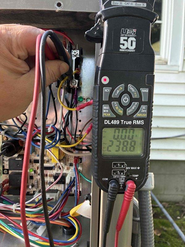 Completed planned maintenance visit on single-system HVAC unit for 1-year-old residential system with 20x20x5 filter configuration. Performed comprehensive electrical diagnostics using digital multimeter to verify system voltage, amperage, and control board functionality, documenting readings for service records. All electrical components, control board connections, and safety circuits tested and confirmed operational within manufacturer specifications.