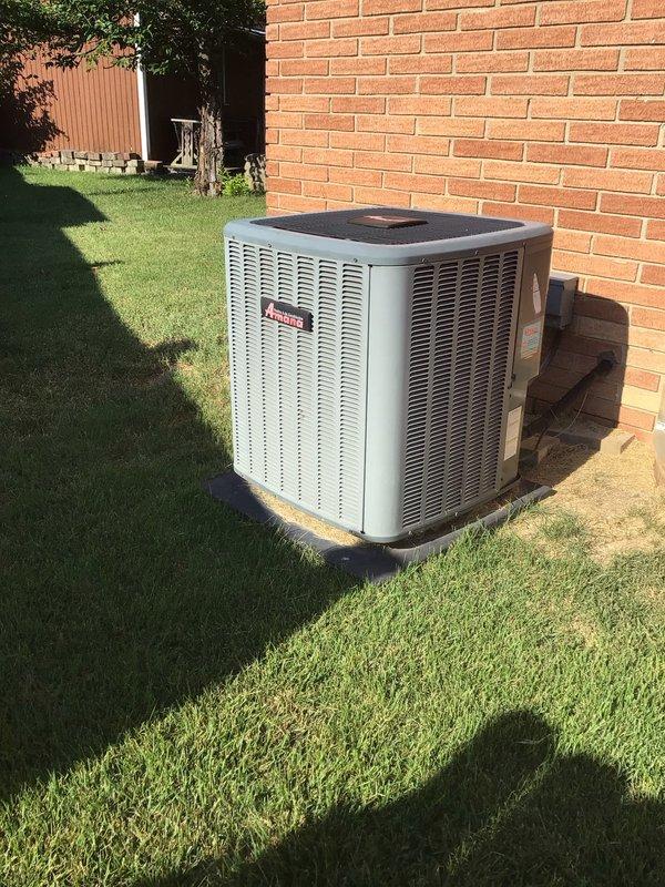 Completed second annual maintenance visit on 8-year-old residential HVAC system with 16x25x5 filter specification. Inspected indoor furnace and air handler unit in basement along with outdoor Amana condensing unit, verified proper operation of all components, and documented system condition with photographs per planned maintenance protocol.