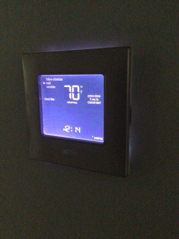 Completed annual Platinum Level maintenance on 10-year-old HVAC system per customer's expedited request. Performed comprehensive inspection of single system, replaced 16x25x4 air filter, and verified thermostat operation showing proper cooling mode function at 70°F setpoint with schedule programming active. All system components inspected and operating within normal parameters for first annual visit of service agreement.