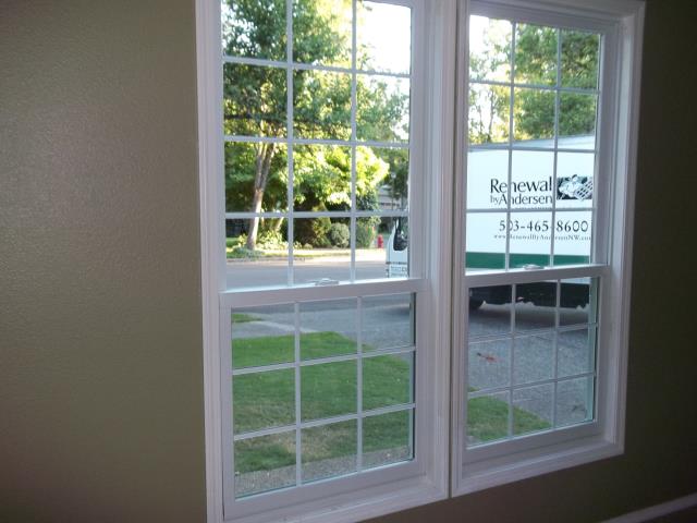 Tualatin, OR - Two of the five double hung windows. white on white. Tualatin, OR - Two of the five double hung windows. white on white.