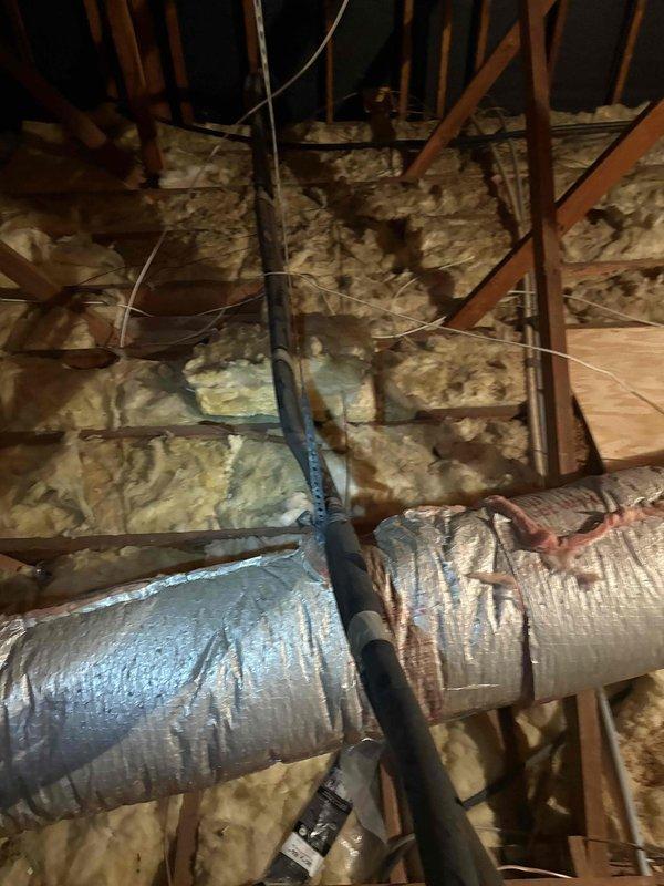 Completed installation of soft start kit on HVAC system and applied insulation to exposed suction line sections in attic space. Performed duct repairs on flexible ductwork, securing joints and addressing wear points with proper sealing materials. Installed fiberglass insulation batts in several uninsulated sections between floor joists to improve thermal efficiency. All work completed to industry standards with customer arranging payment by check on day of appointment.