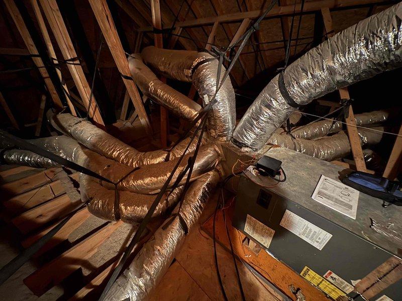 Completed installation of Amana 5-ton air handler with 20 kw heat kit in attic space, including connection to existing ductwork system and electrical service. Unit is covered under 10-year parts and 1-year labor warranty.