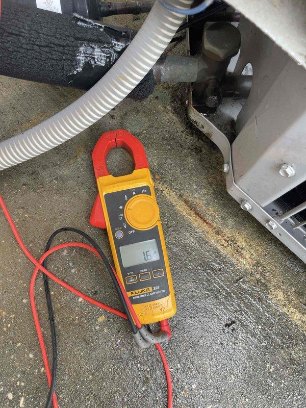 Completed spring maintenance on two HVAC systems. Performed electrical diagnostics and measurements using clamp meter, recording amperage readings on both units to verify proper compressor and motor operation. All equipment operating within normal parameters.