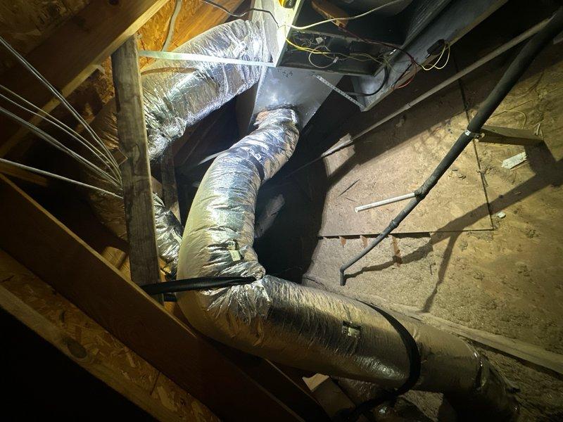 Completed comprehensive spring maintenance on three HVAC systems. Performed thorough inspection of attic-mounted ductwork and insulation, verifying proper installation and connections of flexible duct runs to plenum assembly. Conducted electrical diagnostics on outdoor condensing unit using clamp meter to verify proper amperage draw and system performance, ensuring all components operating within manufacturer specifications.