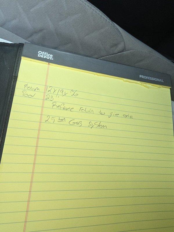 Completed estimate for replacement of existing Goodman HVAC system with new 2.5 ton unit. Assessed current equipment condition in utility closet, documented system specifications, and photographed existing air handler with visible filter deterioration. Provided customer with detailed proposal for new system installation including equipment specifications and scope of work.