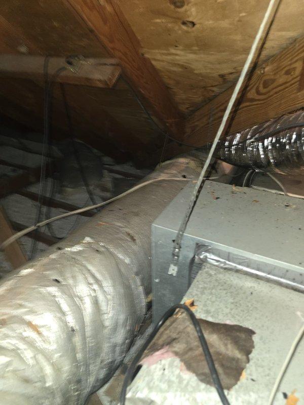 Conducted comprehensive estimate for HVAC ductwork system in residential attic space. Inspected existing air handler unit, flexible duct routing, and metallic insulation wrapping to assess current system configuration and identify necessary modifications or replacements. Documented equipment placement, duct connections, and structural considerations for proposed ductwork installation.