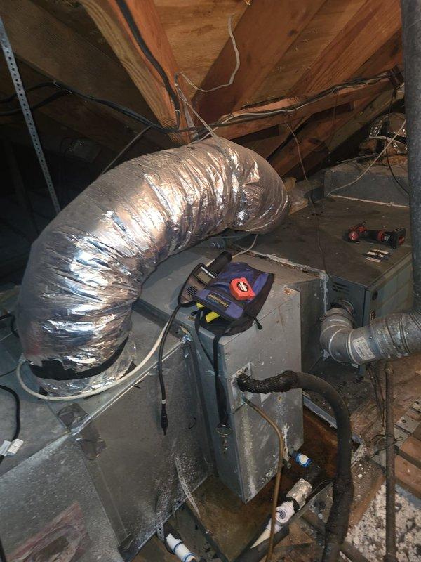 Conducted comprehensive estimate for HVAC ductwork system in residential attic space. Inspected existing air handler unit, flexible duct routing, and metallic insulation wrapping to assess current system configuration and identify necessary modifications or replacements. Documented equipment placement, duct connections, and structural considerations for proposed ductwork installation.