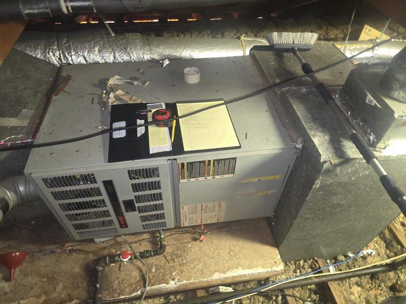 Performed comprehensive assessment of existing 1999 HVAC system with non-functional air conditioning and failed heating components. Documented equipment specifications, measured existing ductwork dimensions including plenum and trunk lines, and evaluated current system configuration in crawl space installation. Provided estimate for complete system replacement with detailed measurements for proper equipment sizing and duct modifications.