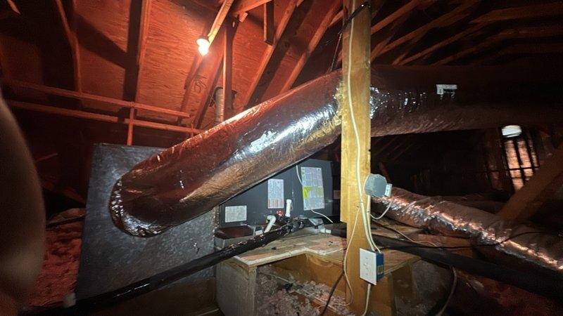 Installed 14x25 return air plenum with collars in attic space, connecting to existing ductwork infrastructure. Completed HVAC system integration with proper metallic flex duct connections to air handler unit, ensuring secure mounting and adequate insulation coverage. Obtained required manufacturer warranty documentation for Amana equipment.