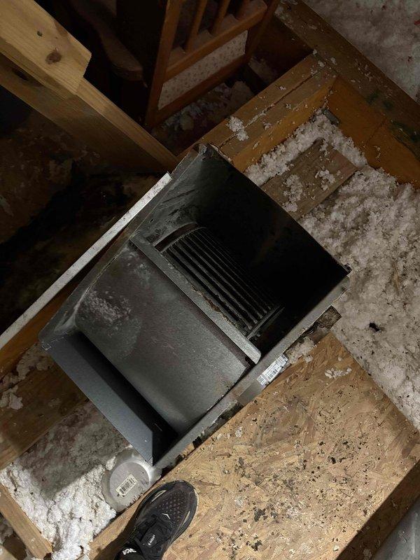 Replaced defective ECM blower motor assembly in attic-mounted air handler unit. Removed old motor, installed new ECM blower motor, and verified proper operation of the HVAC system upon completion.