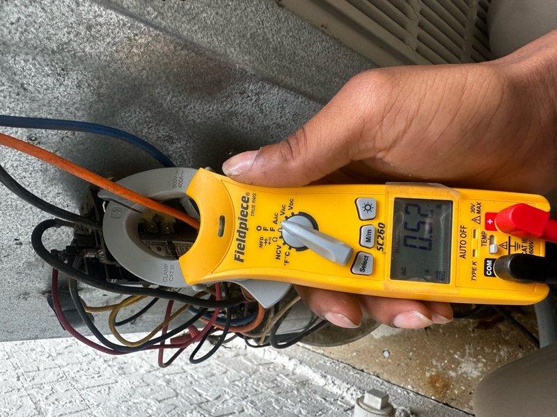 Completed comprehensive spring maintenance on four HVAC systems, including full inspection of blower assemblies, electrical connections, and condenser coils. Installed four new Nuve thermostats to provide upgraded climate control across all zones. Performed electrical testing using calibration equipment to verify proper voltage and amperage readings on all systems. Inspected blower wheel assembly showing moderate dust accumulation on fan blades, indicating normal operational wear. All systems tested and confirmed operational upon completion.