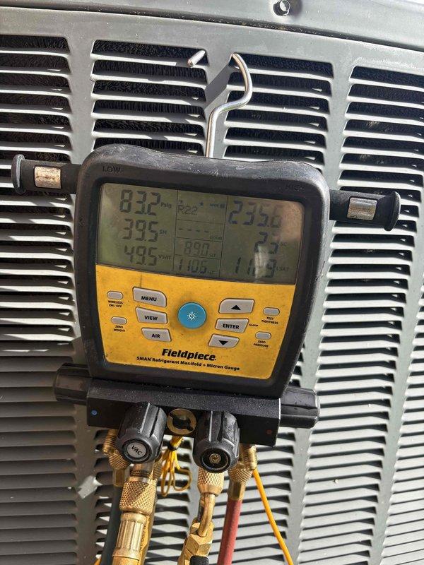 Responded to service call for two non-operational HVAC units that had been down for four days. Performed comprehensive diagnostics on both systems using refrigerant manifold gauges and leak detection equipment. First unit evaluated for suspected refrigerant loss; utilized digital manifold to measure system pressures and temperatures across multiple zones. Second unit, approximately 14-15 years old, assessed for potential major component failure given age and operational history. Deployed electronic leak detector to identify any refrigerant leaks in suspected system. Documented system pressures, temperatures, and diagnostic readings from both units to determine root cause of failures and provide repair recommendations.