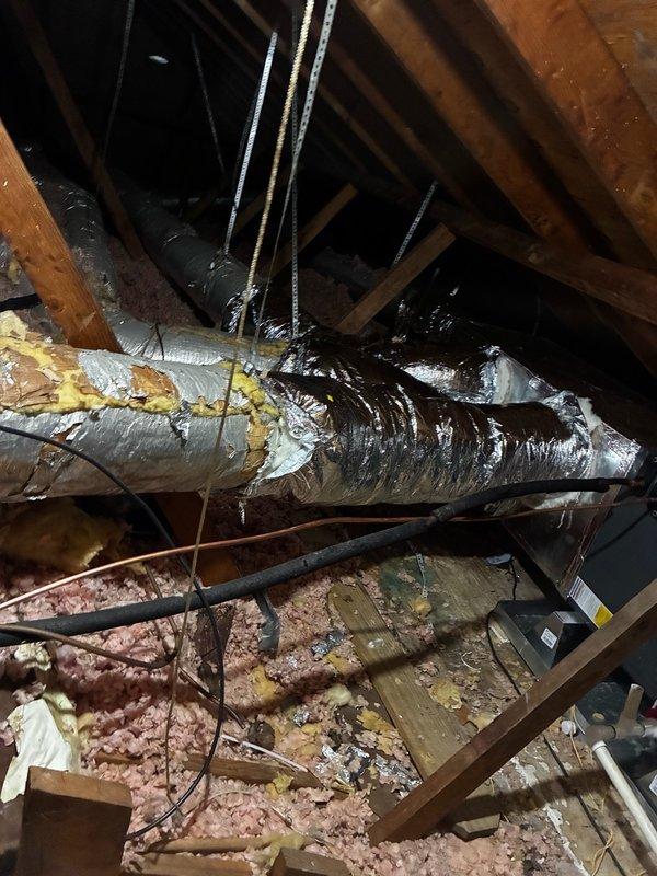 Completed medium-complexity HVAC installation in residential attic space, including routing and securing flexible ductwork system with proper insulation wrapping and mastic sealing. Installed remote return air system with appropriate duct sizing and support hangers attached to roof structure. Verified all ductwork connections are properly sealed and insulated to prevent energy loss and maintain system efficiency. Checked static pressures throughout the system to ensure proper airflow and balanced operation. All work performed to manufacturer specifications and local building codes.