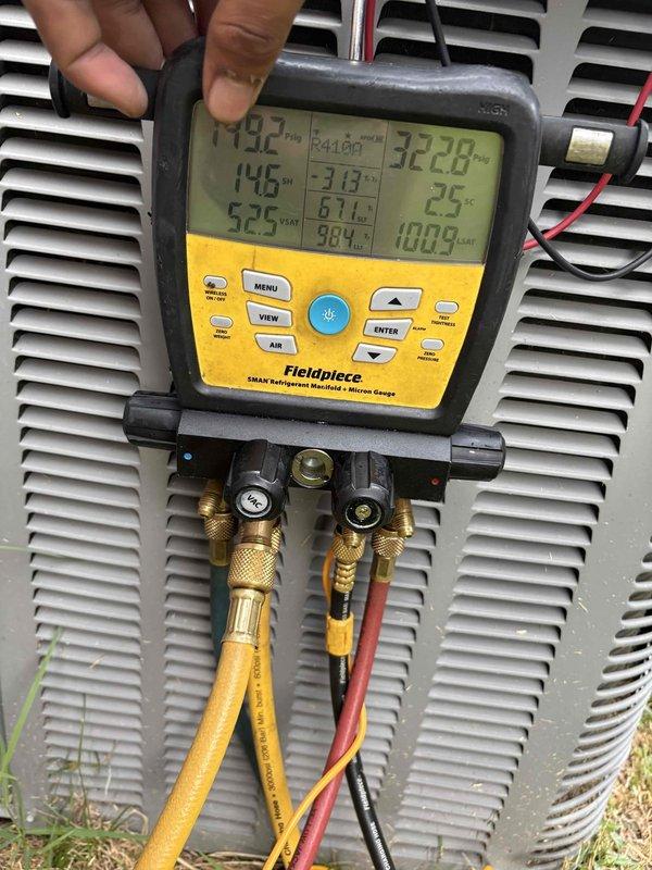 Responded to reported refrigerant leak in evaporator coil. Performed comprehensive system diagnostics using digital manifold gauges and leak detection equipment to assess refrigerant levels, pressures, and system performance. Confirmed presence of leak in evaporator coil as previously identified by another service provider. Documented system readings and conditions with diagnostic tools. Provided customer with repair options and recommendations for addressing the evaporator coil leak.