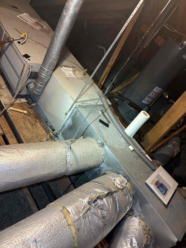 Performed second opinion evaluation of HVAC system following previous service visit. Conducted thorough inspection of attic-mounted air handler unit and associated ductwork, including flexible and rigid insulated supply ducts. Assessed equipment installation, duct connections, and overall system configuration. Identified and removed failed electrical component from system for customer examination and explanation. Provided detailed explanation of system condition, operational issues, and component failure to homeowner to clarify diagnosis and necessary repairs before proceeding with replacement recommendations.