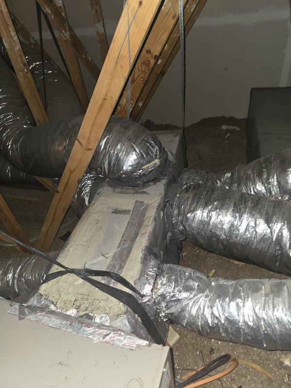 Conducted attic inspection of existing HVAC system and ductwork following customer request for replacement unit quotation. Evaluated current air handler installation, plenum assembly, and flexible duct routing throughout attic space. Assessed condition of metallic insulated ductwork, structural support, and overall system configuration to provide accurate replacement estimate.