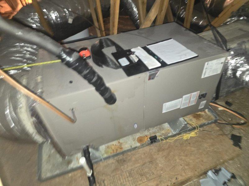 Completed medium complexity installation involving replacement of Goodman condenser unit. Successfully installed new condenser to replace existing equipment, connecting to air handler located in attic space. Verified proper refrigerant line connections, electrical wiring, and condensate drain system with safety float switch. Ensured all ductwork connections to air handler remained secure and functional. System tested and operational upon completion. Invoice previously collected per purchase order specifications.