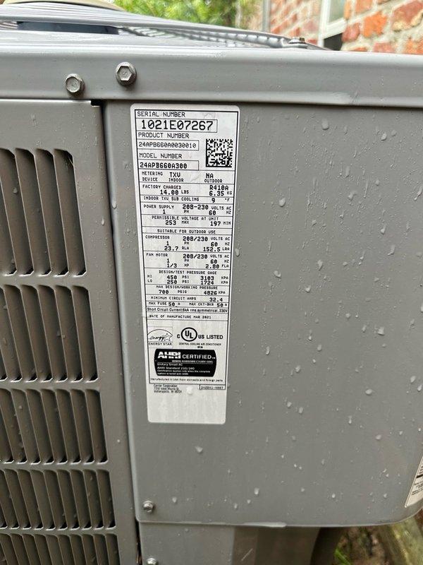 Completed comprehensive maintenance service on two HVAC systems, including one indoor air handler unit located in the attic and one outdoor condensing unit. Performed thorough cleaning and detailed inspection of both systems to ensure optimal performance and efficiency. The indoor unit, a large cabinet-style air handler with refrigerant lines and copper piping, was inspected for proper operation, and all connections were verified secure. The outdoor unit, Model 24APB6E60A300 (5-ton capacity, 208-230V, single-phase), was cleaned and inspected, with all electrical specifications and safety parameters confirmed within manufacturer guidelines. Both systems are operating properly and ready for continued service.