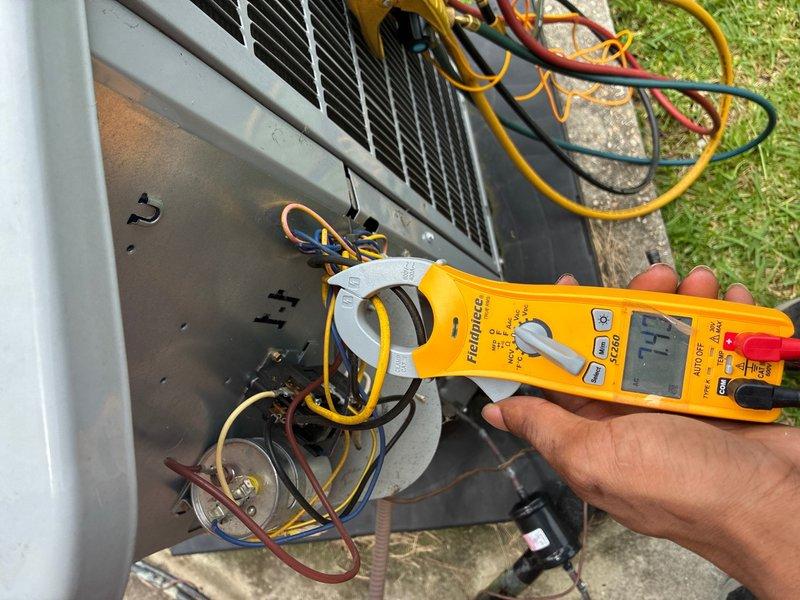 Completed annual cooling maintenance on residential AC system following customer report of loud noise during shutdown cycle. Performed comprehensive system diagnostics including electrical measurements with clamp meter, verifying amperage draws, capacitor functionality, and all electrical connections at outdoor condenser unit. Inspected internal components, wiring integrity, and refrigerant lines. System operating within normal parameters with proper cooling output maintained. All electrical readings normal, capacitor tested good, and no immediate concerns identified during inspection.