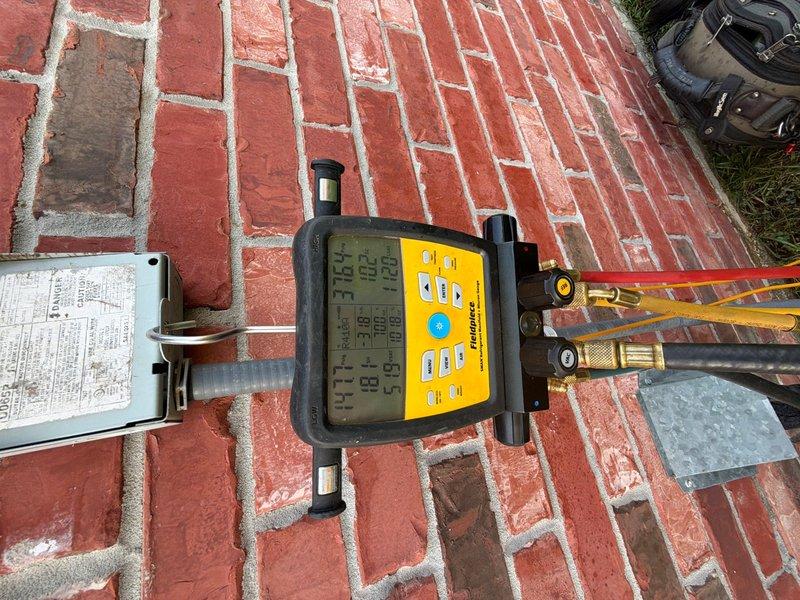 Responded to warranty callback for AC system previously serviced for failed motor and compressor diagnosis. Upon arrival, performed comprehensive system diagnostics using digital manifold gauges to measure refrigerant pressures and temperatures on outdoor condensing unit. Verified operation of recently replaced motor and conducted compressor performance testing to determine root cause of system failure and validate previous diagnosis against second opinion findings.