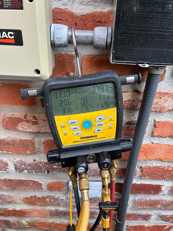 Completed annual cooling maintenance on two HVAC systems as scheduled. Performed comprehensive electrical diagnostics using clamp meter to verify proper amperage draw and system operation. Utilized digital manifold gauges to measure refrigerant pressures and temperatures, confirming both systems operating within manufacturer specifications. Inspected condensate drain lines and addressed customer concern regarding condensation dripping from two supply registers; verified proper airflow and insulation at affected locations. All electrical connections tested and found secure. Systems running efficiently with no deficiencies noted.