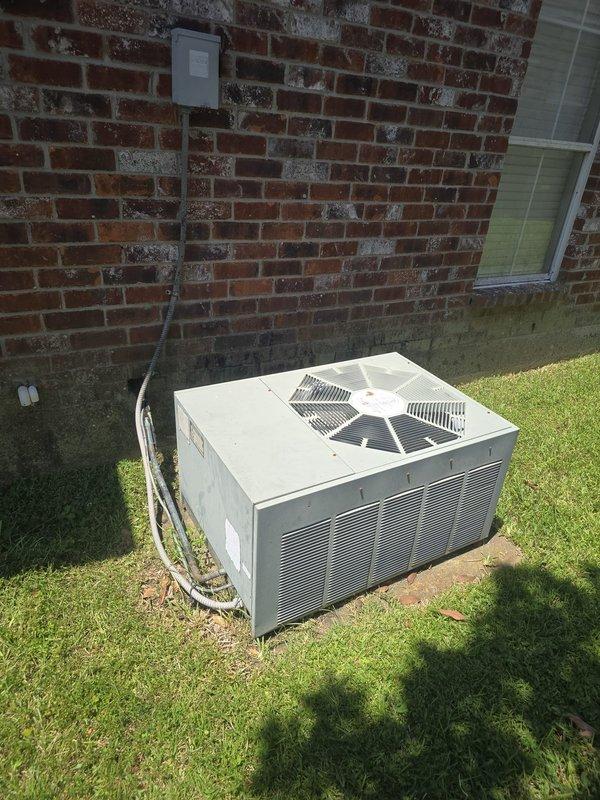 Provided estimate for complete HVAC system replacement on residential property with existing R-22 unit experiencing refrigerant leak. Customer declined further refrigerant recharging due to cost and obsolete refrigerant type. Assessed existing outdoor condenser unit, documented current system configuration, and recorded ductwork measurements including return air, furnace plenum, and branch duct specifications to determine proper equipment sizing for replacement system.